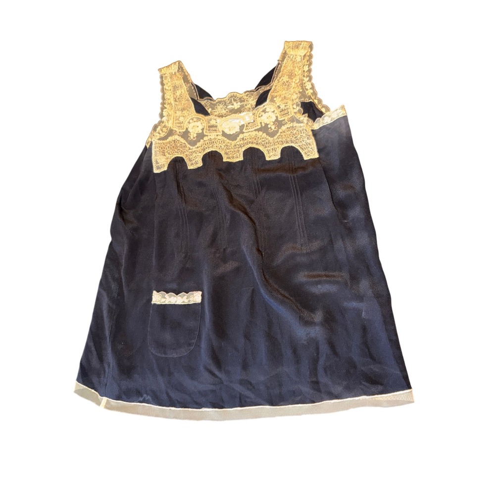 Beyond Vintage Silk Camisole Black Gold Lace Trim Tank Top Style 941 Sleeveless